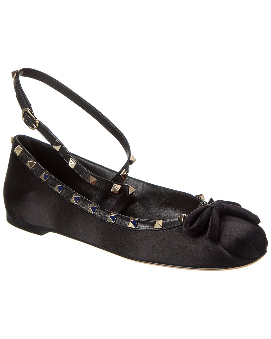 Valentino Rockstud Satin Ballet Flats In Black