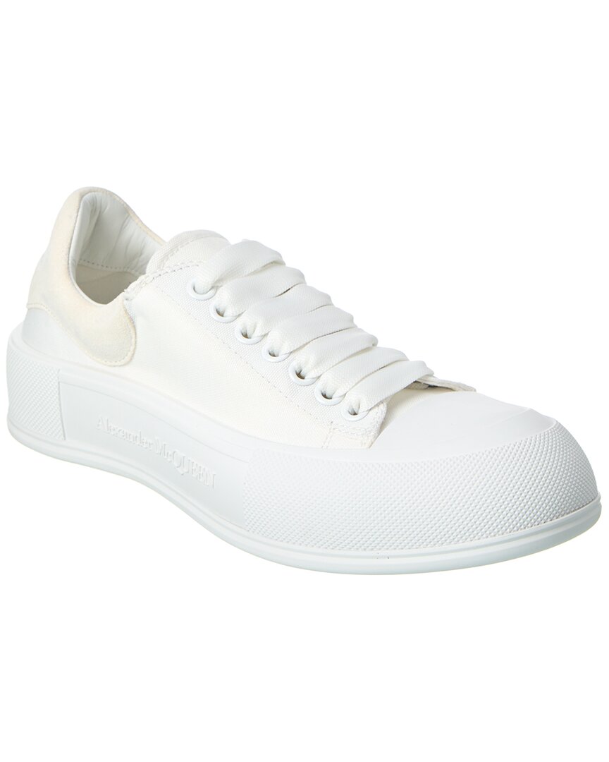 Shop Alexander Mcqueen Deck Plimsoll Canvas & Suede Sneaker In White