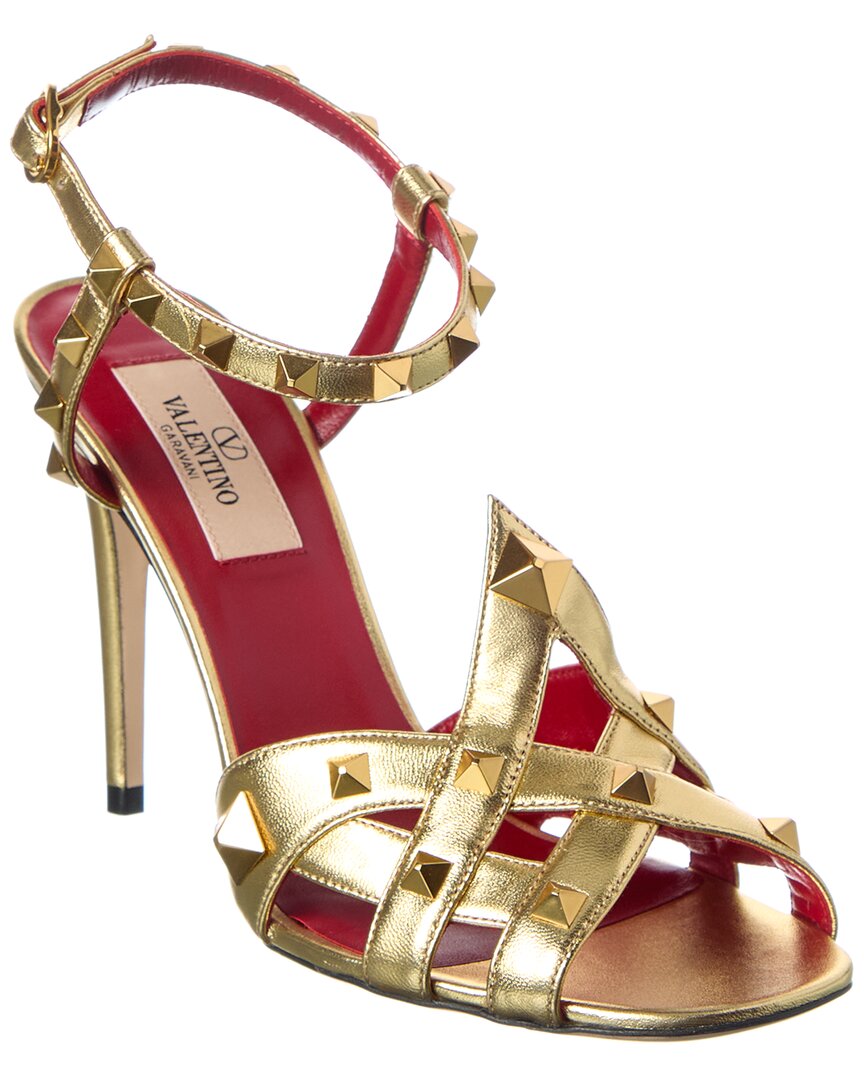 Valentino Gold Rockstud 100 Leather Sandal