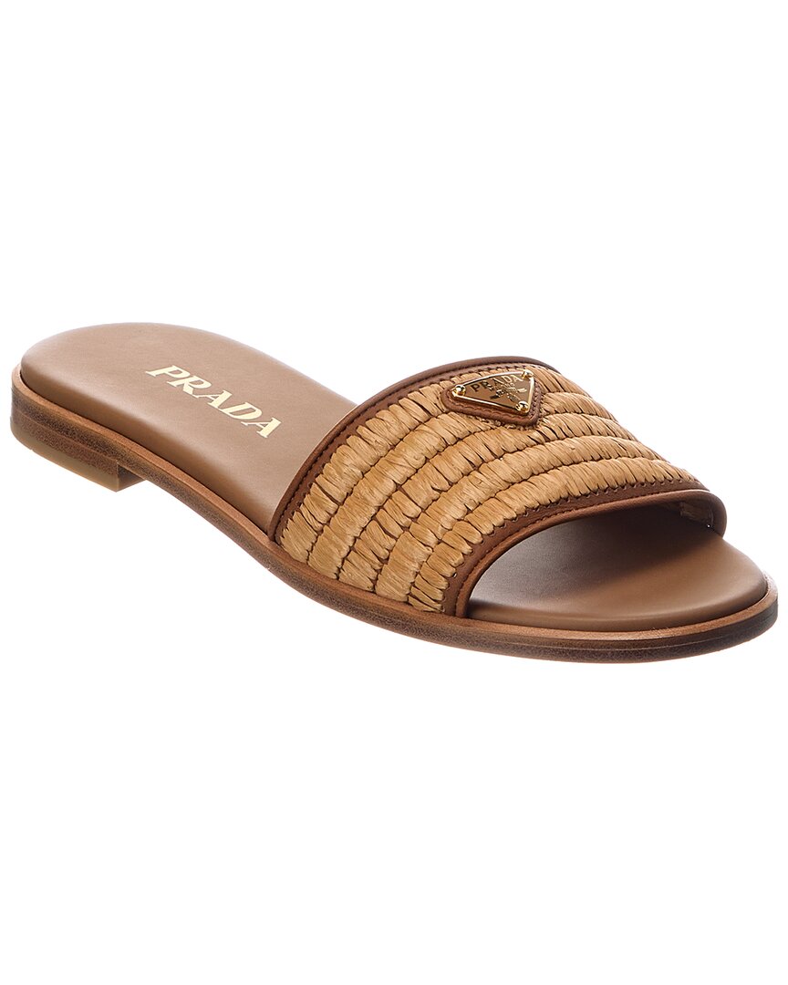 Prada Brown/Gold Raffia & Leather Sandal