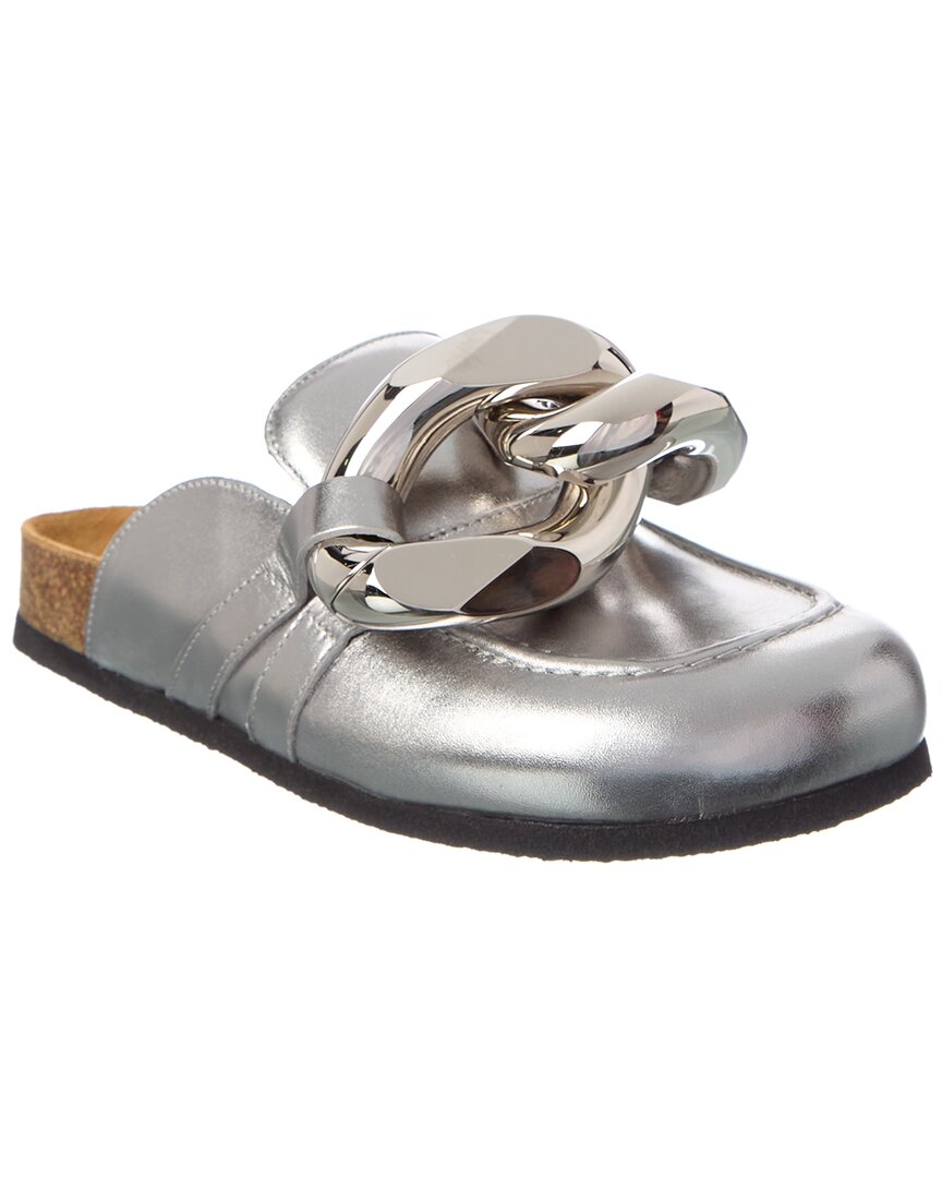 Jw Anderson Chain-link Metallic Loafer Mules In Silver