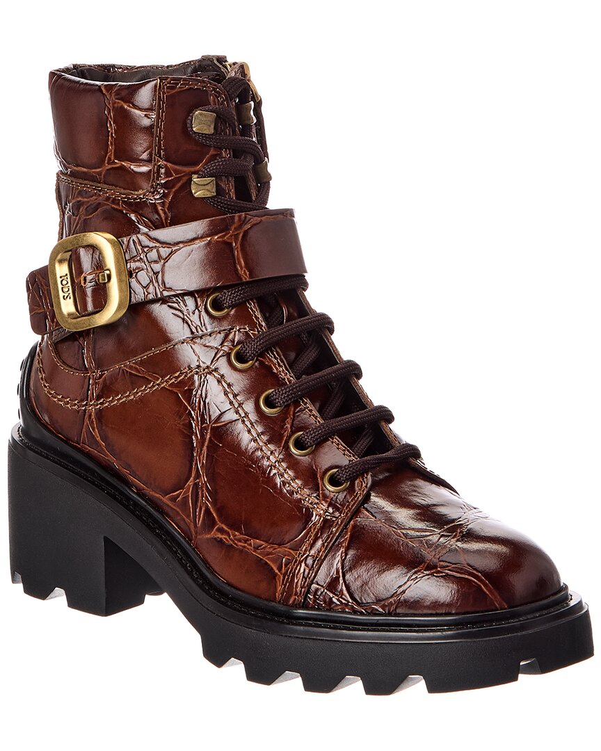Tod's Embossed Leather Boot In Brown