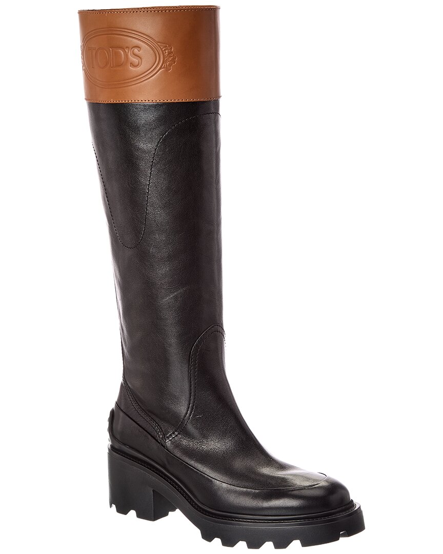 Tod's Leather Knee-high Boot In Black