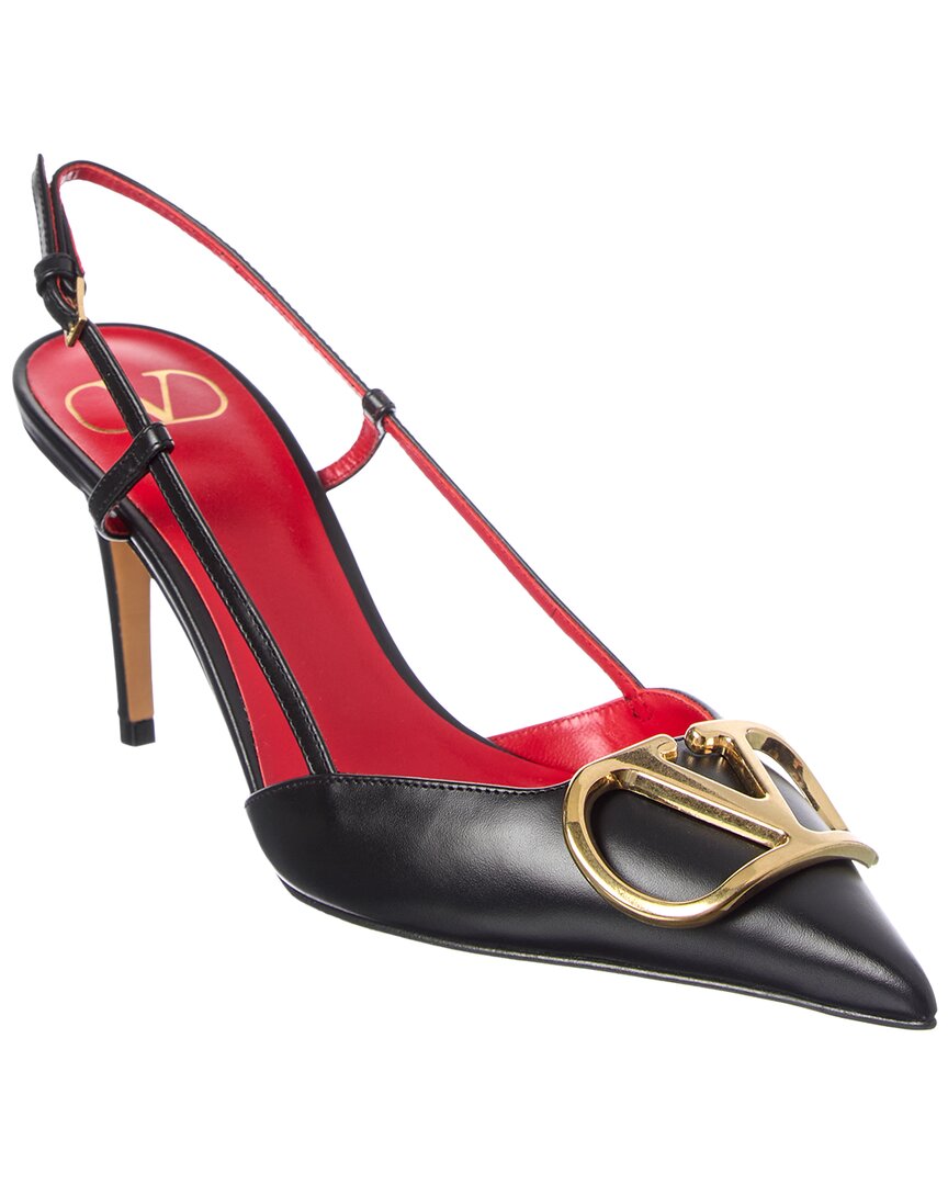 Valentino Gold/Black Vlogo Signature 80 Leather Slingback Pump