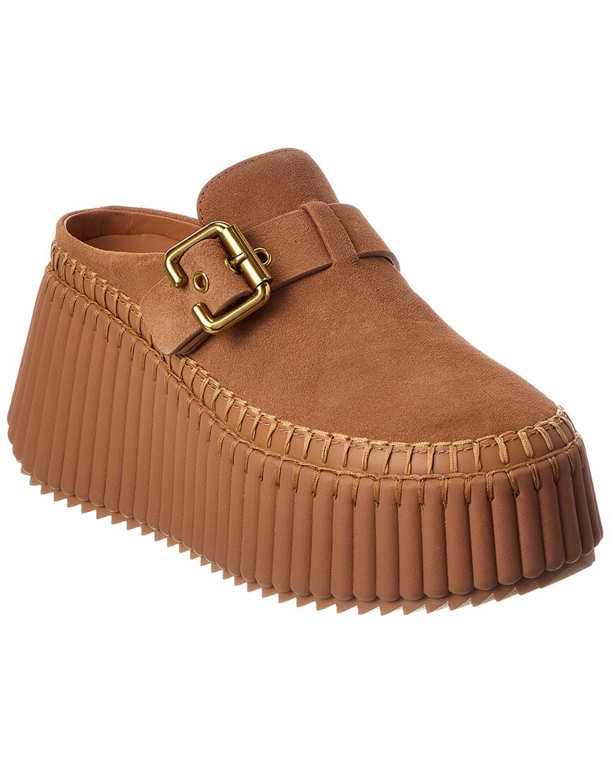 Chloé Gold/Brown Nama Suede Wedge Mule