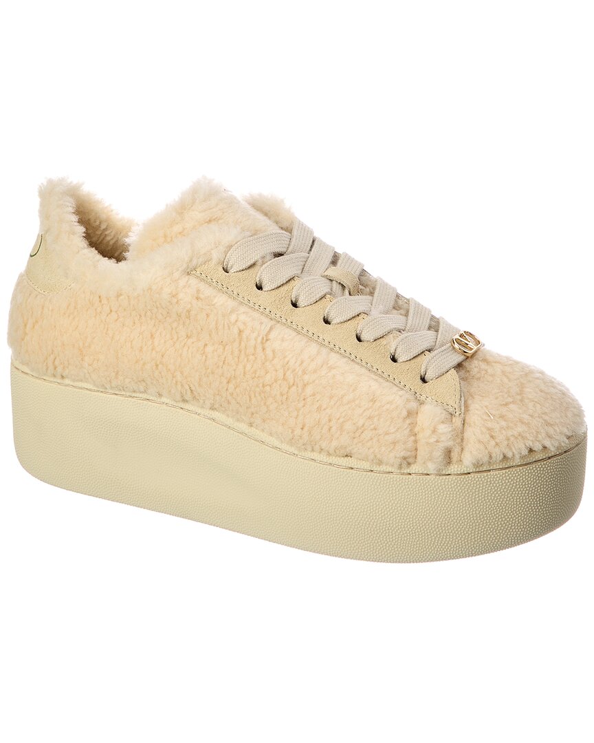 Valentino Garavani Valentino Vlogo Signature Shearling Platform Sneaker In Neutral