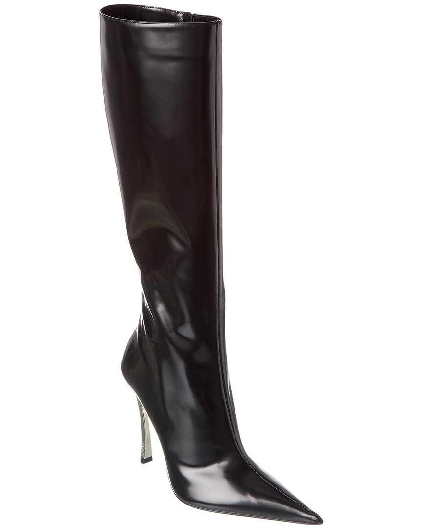 Shop Versace Pin-point Leather Knee-high Boot In Black
