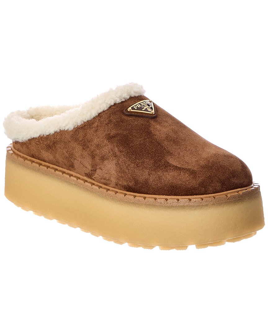 Prada Brown/Gold Suede Slipper