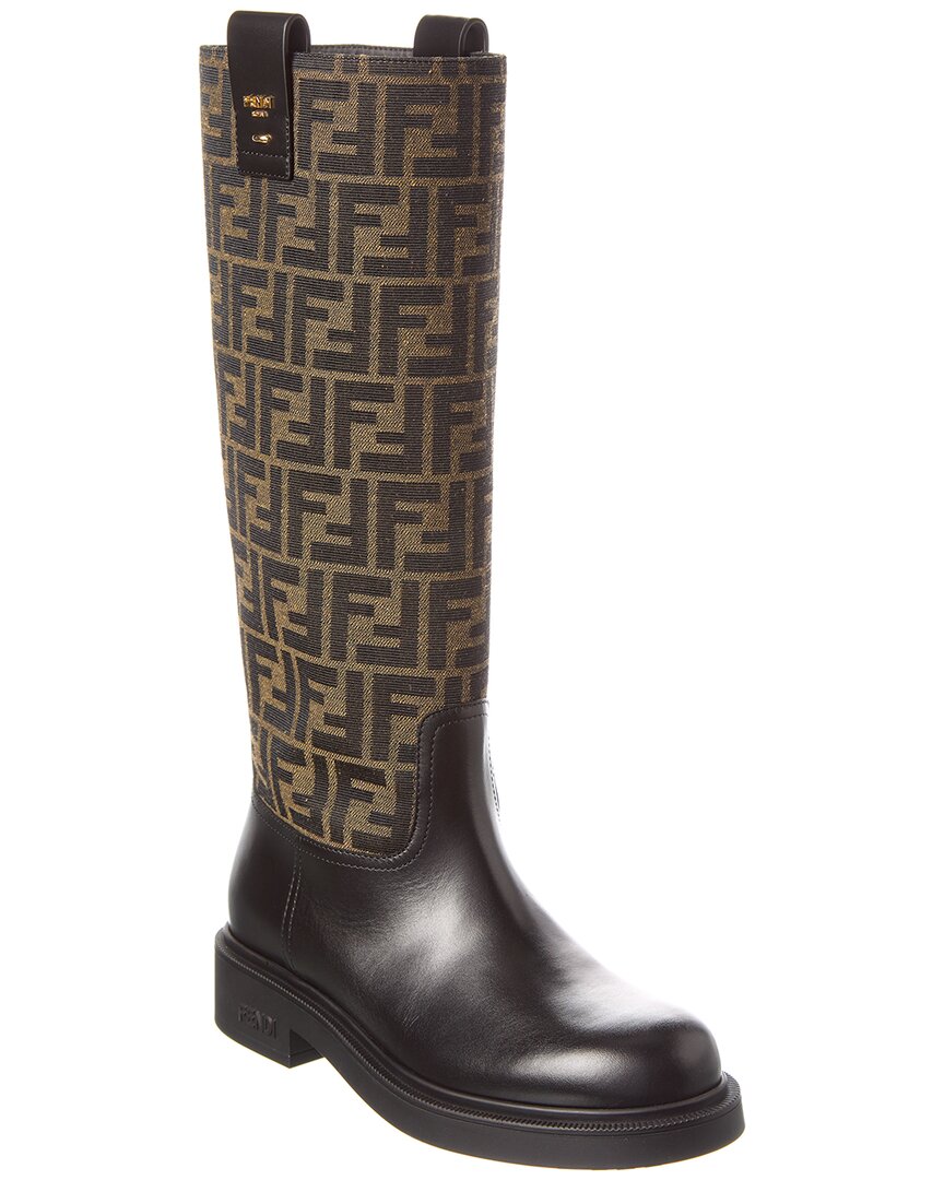 Shop Fendi Filo Ff Jacquard Canvas & Leather Knee-high Boot