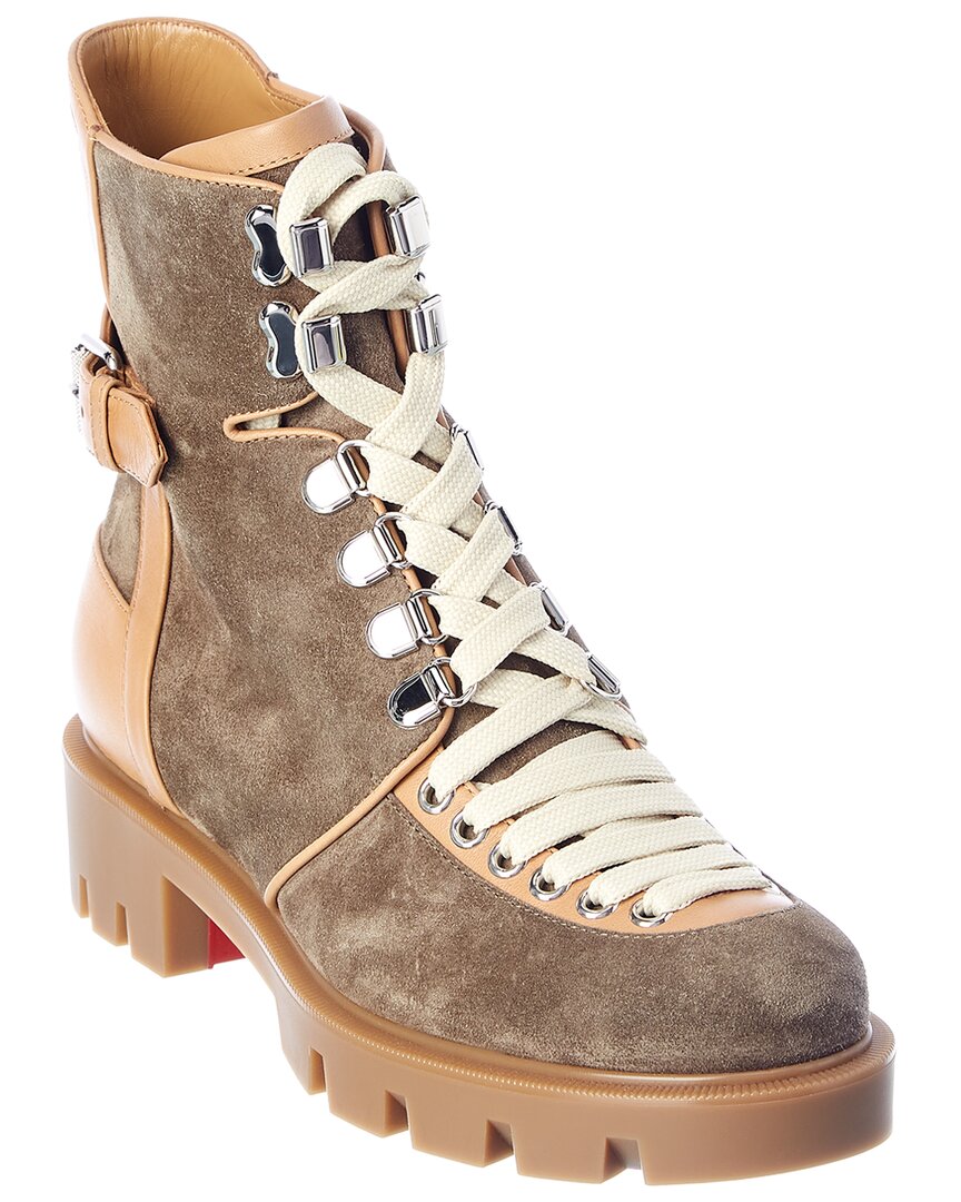 Shop Christian Louboutin Macademia Suede & Leather Combat Boot In Brown
