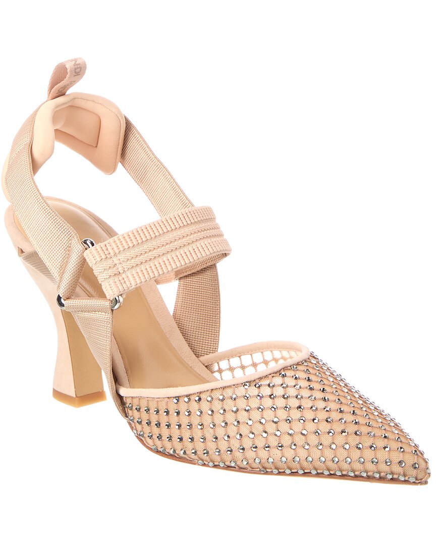 Fendi Silver/Beige Colibri Mesh & Suede Slingback Pump
