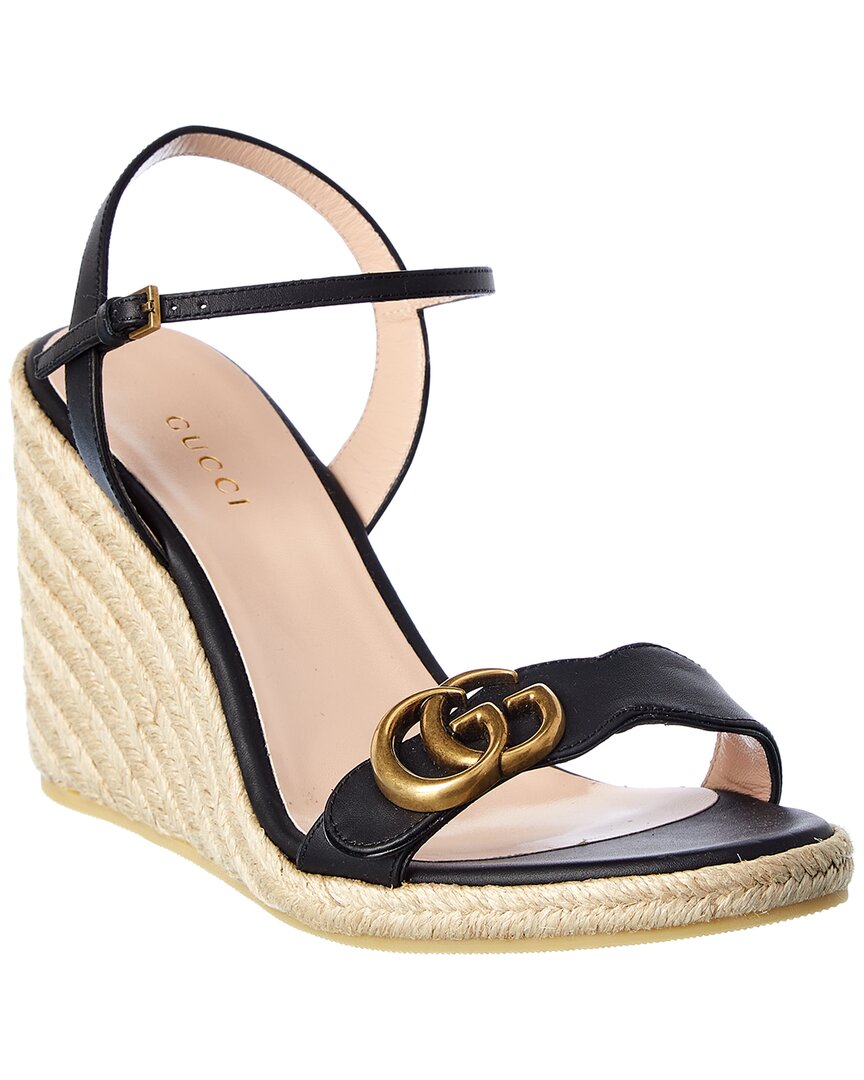 GUCCI DOUBLE G LEATHER WEDGE SANDAL
