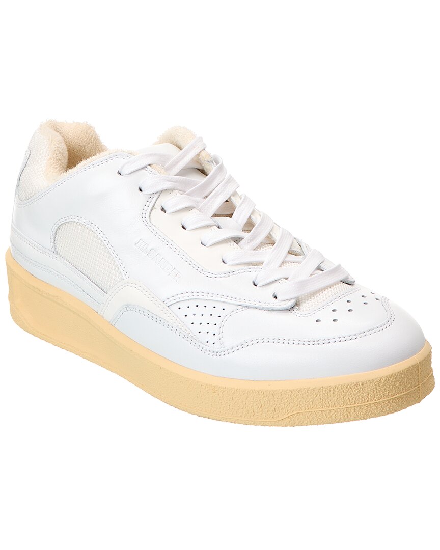 Shop Jil Sander Leather & Mesh Sneaker In White