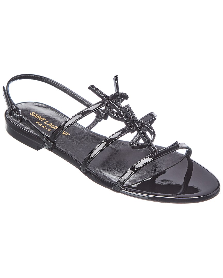 Saint Laurent Black Patent Cassandra Open Sandals