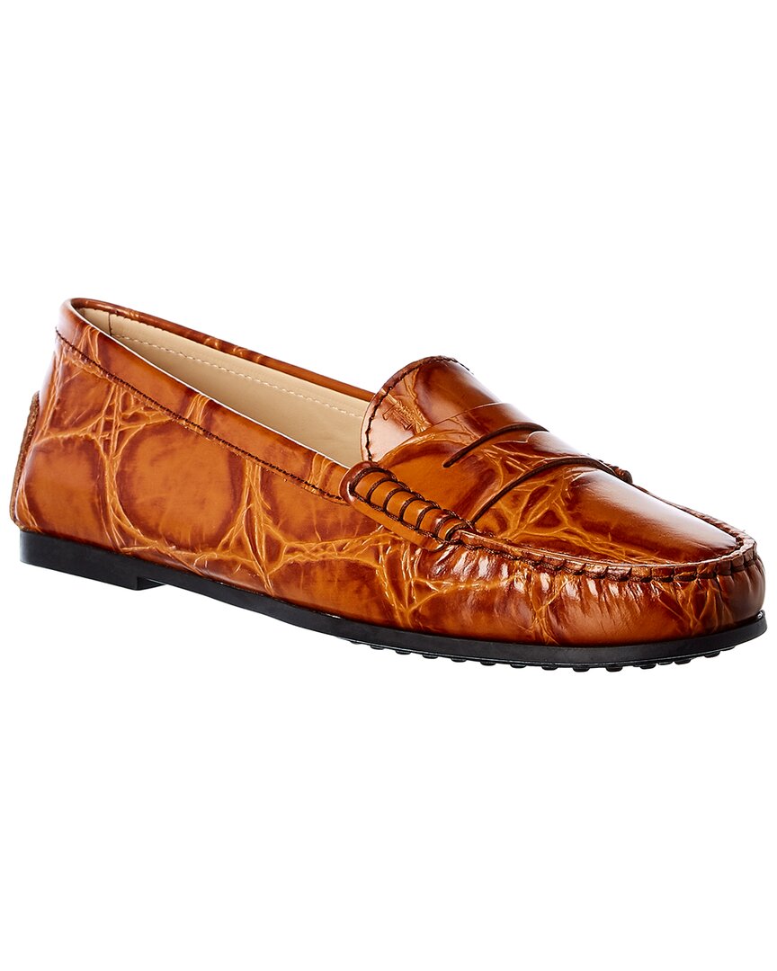 TOD'S TOD’S CITY GOMMINO CROC-EMBOSSED LEATHER LOAFER 