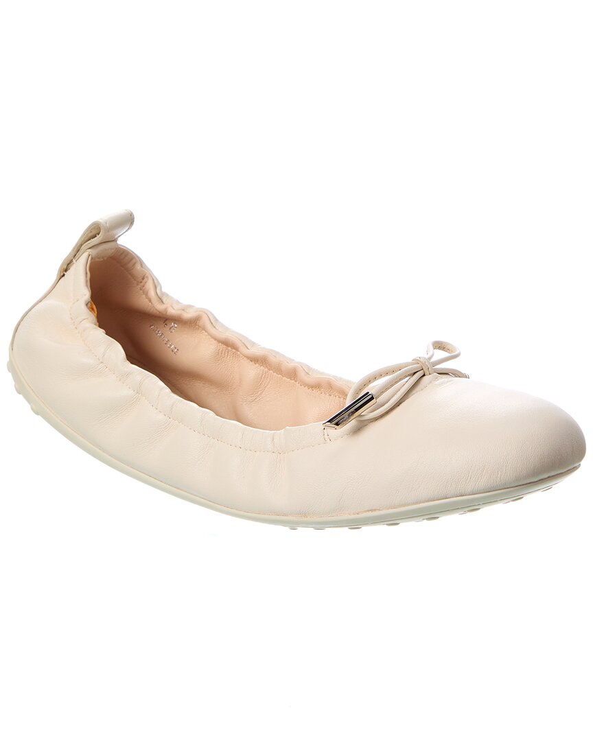 Shop Tod's Leather Ballerina Flat In White
