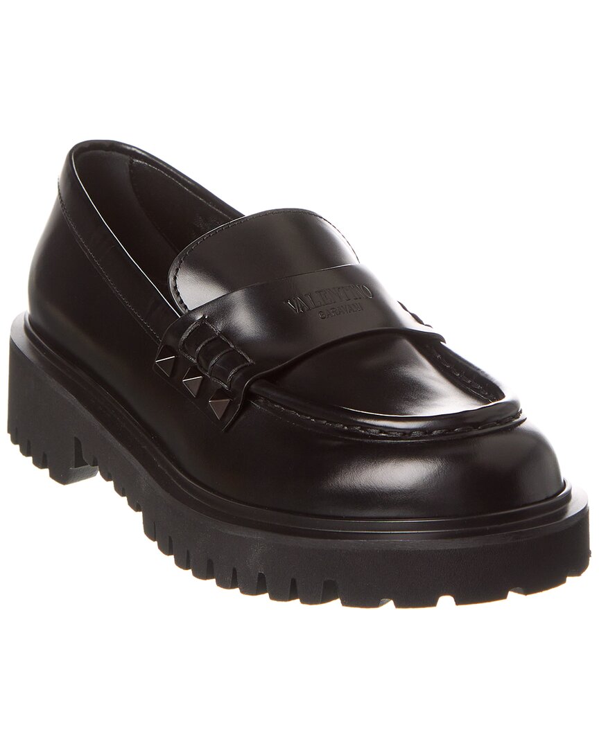 Shop Valentino Rockstud Leather Loafer In Black