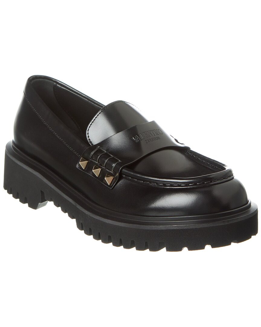 Valentino Rockstud-embellished Leather Loafers In Black