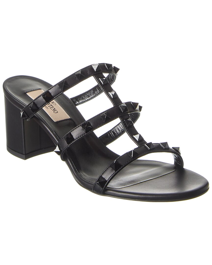 Женские кожаные сандалии Valentino Rockstud в клетку 60, черные 41