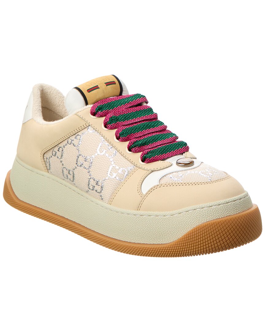 Shop Gucci Screener Gg Lame Canvas & Leather Sneaker In White