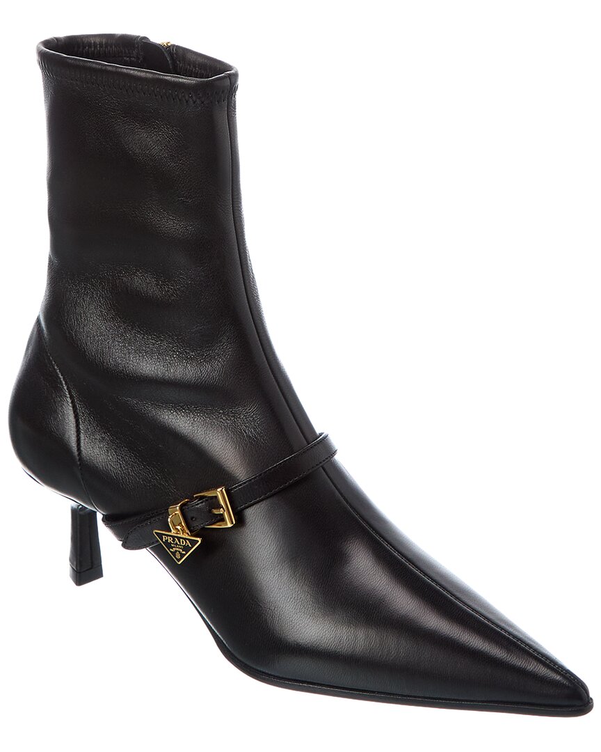Prada Gold/Black Leather Pointy-Toe Bootie