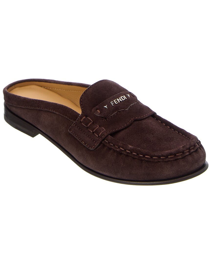 Fendi Silver/Brown Scrunch Suede Sabot Mule