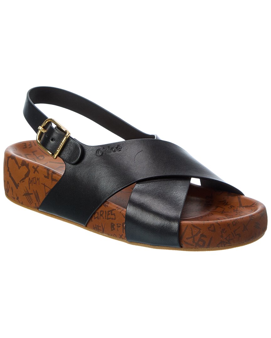 Chloé Gold/Black Maxime Leather Sandal