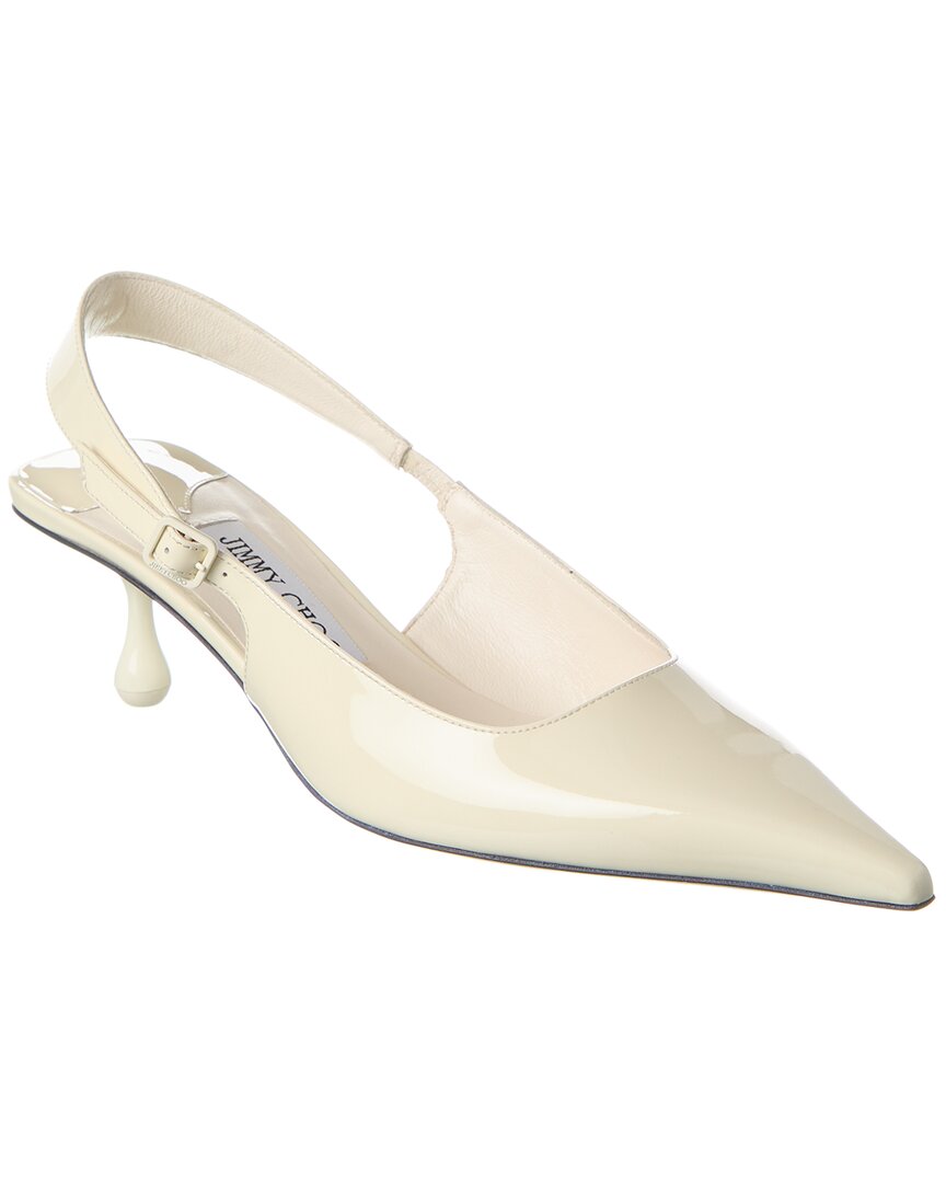 Jimmy Choo Didi 45 Glossy Patent Leather Slingback Pumps In White