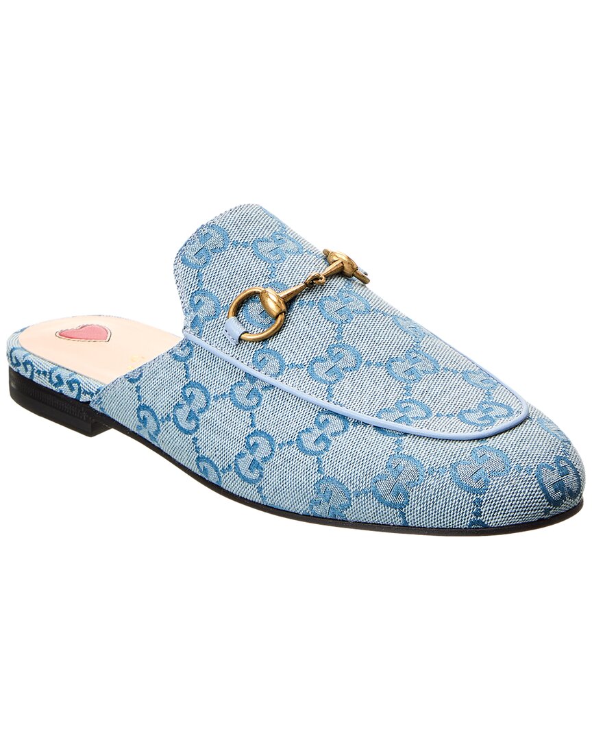 Gucci Princetown Gg Canvas & Leather Slipper In Blue