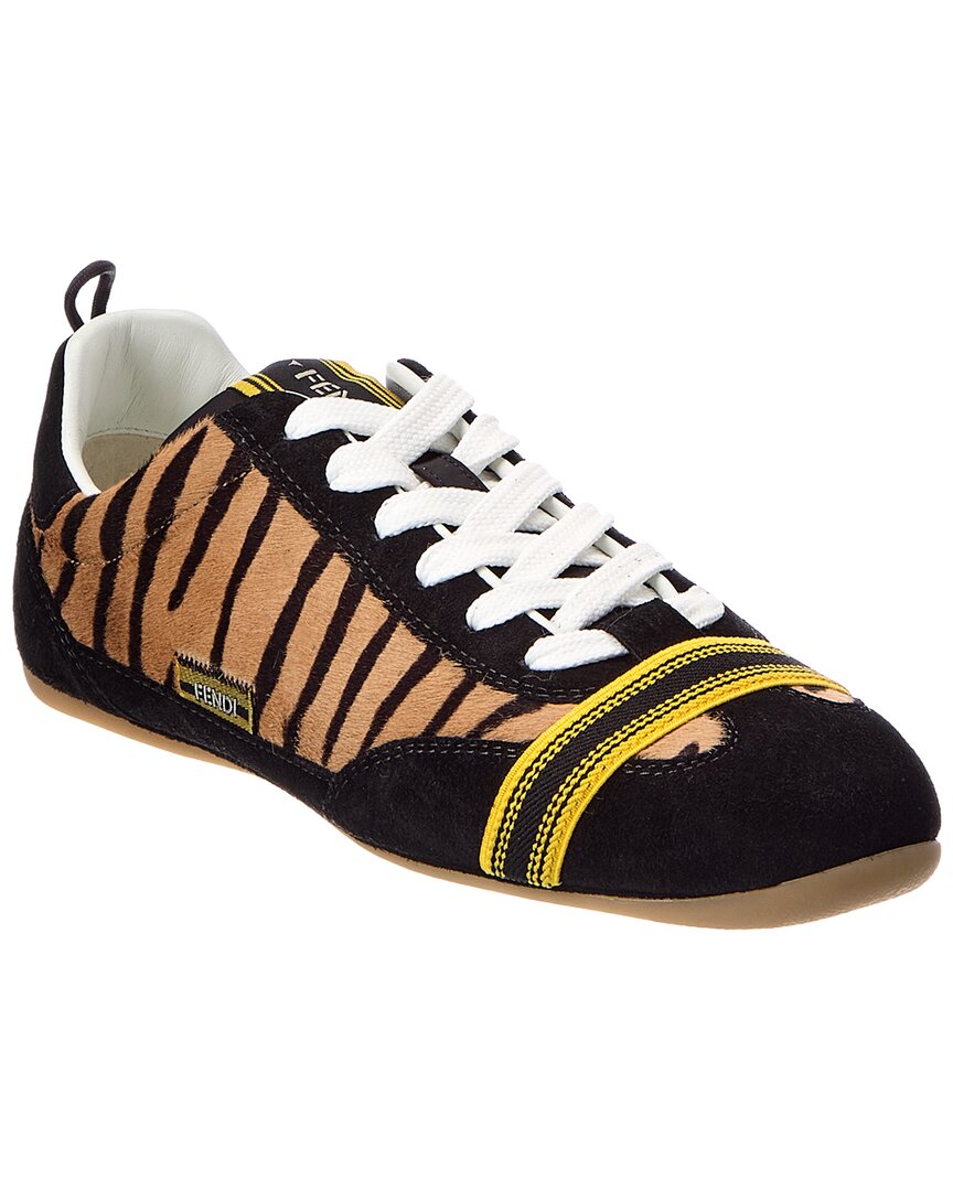 Fendi Brown/Black Wrap Haircalf & Suede Sneaker