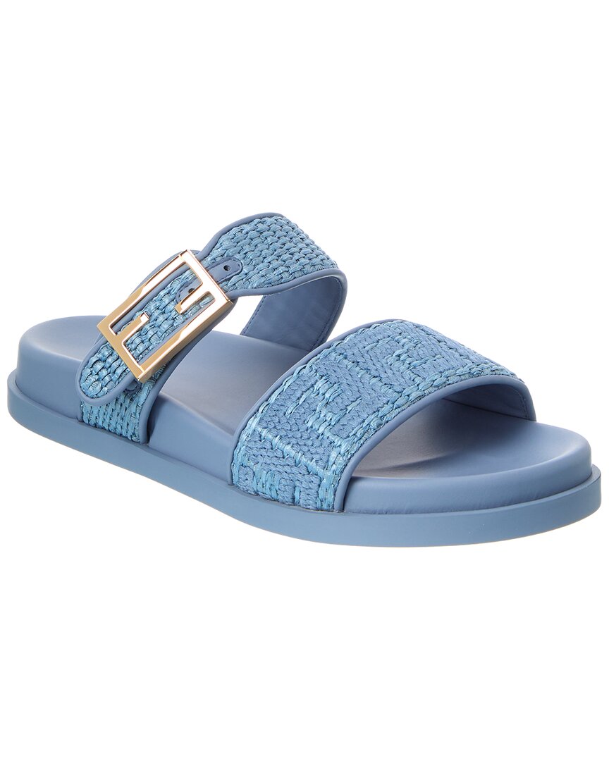 Fendi Gold/Blue Feel Raffia & Leather Sandal