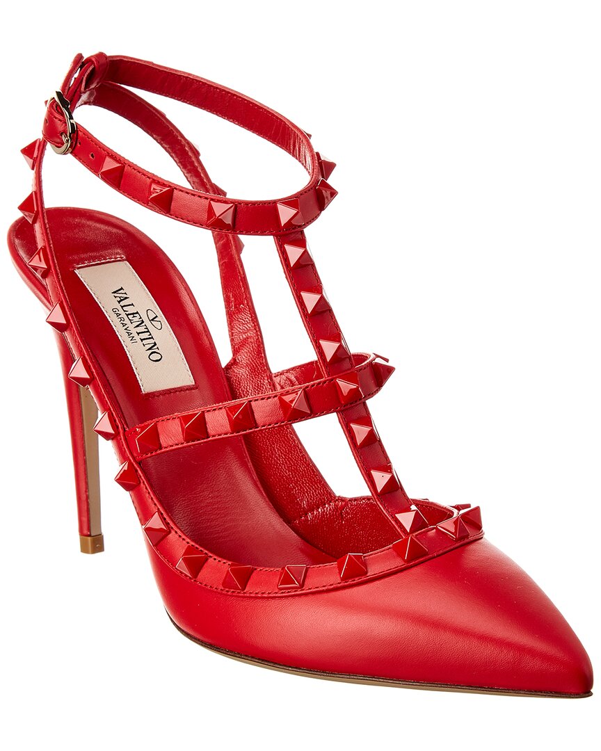 Shop Valentino Rockstud Caged 100 Leather Pump In Red
