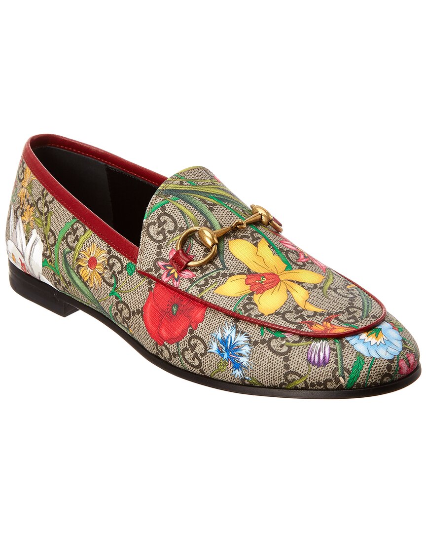 GUCCI GUCCI JORDAAN GG FLORA CANVAS & LEATHER LOAFER