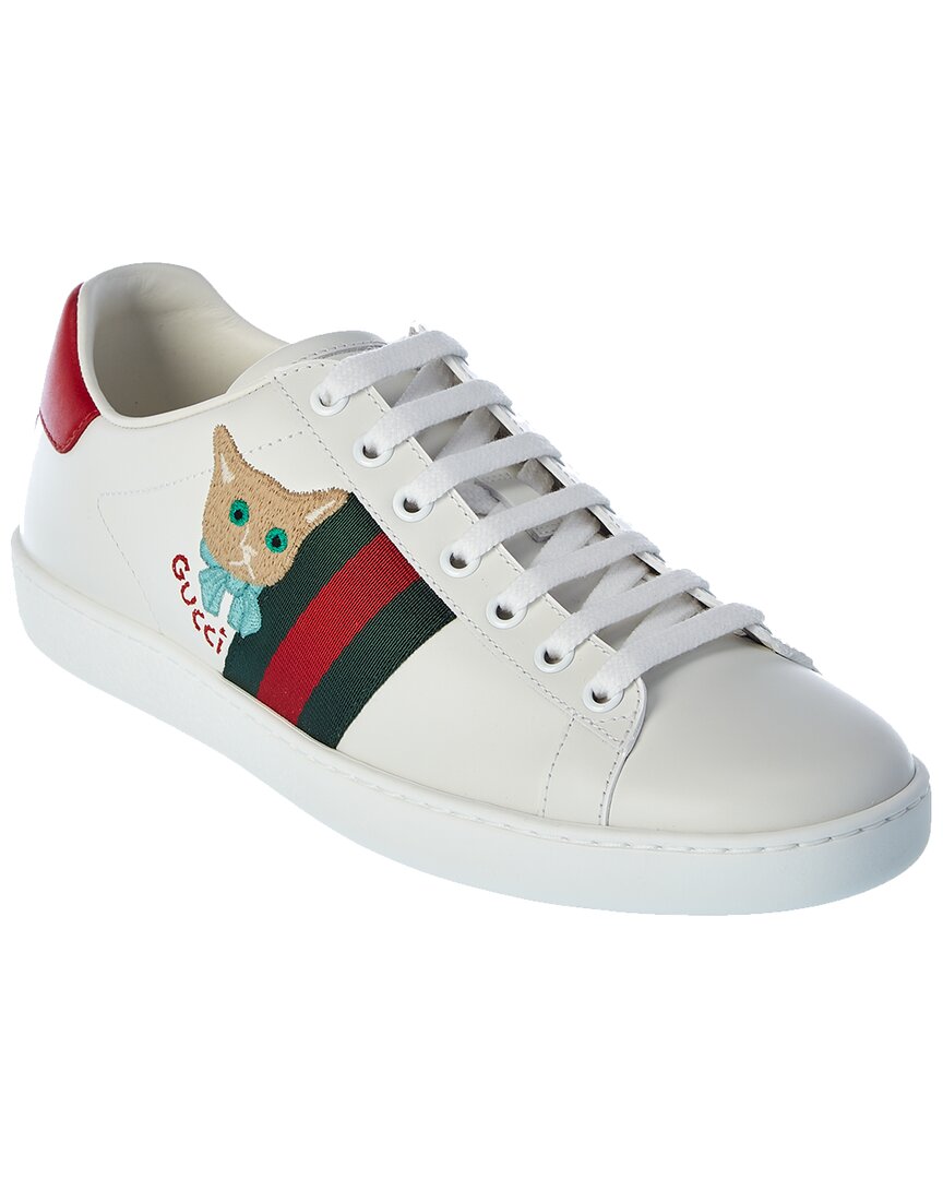 Shop Gucci Ace Cat Leather Sneaker In White