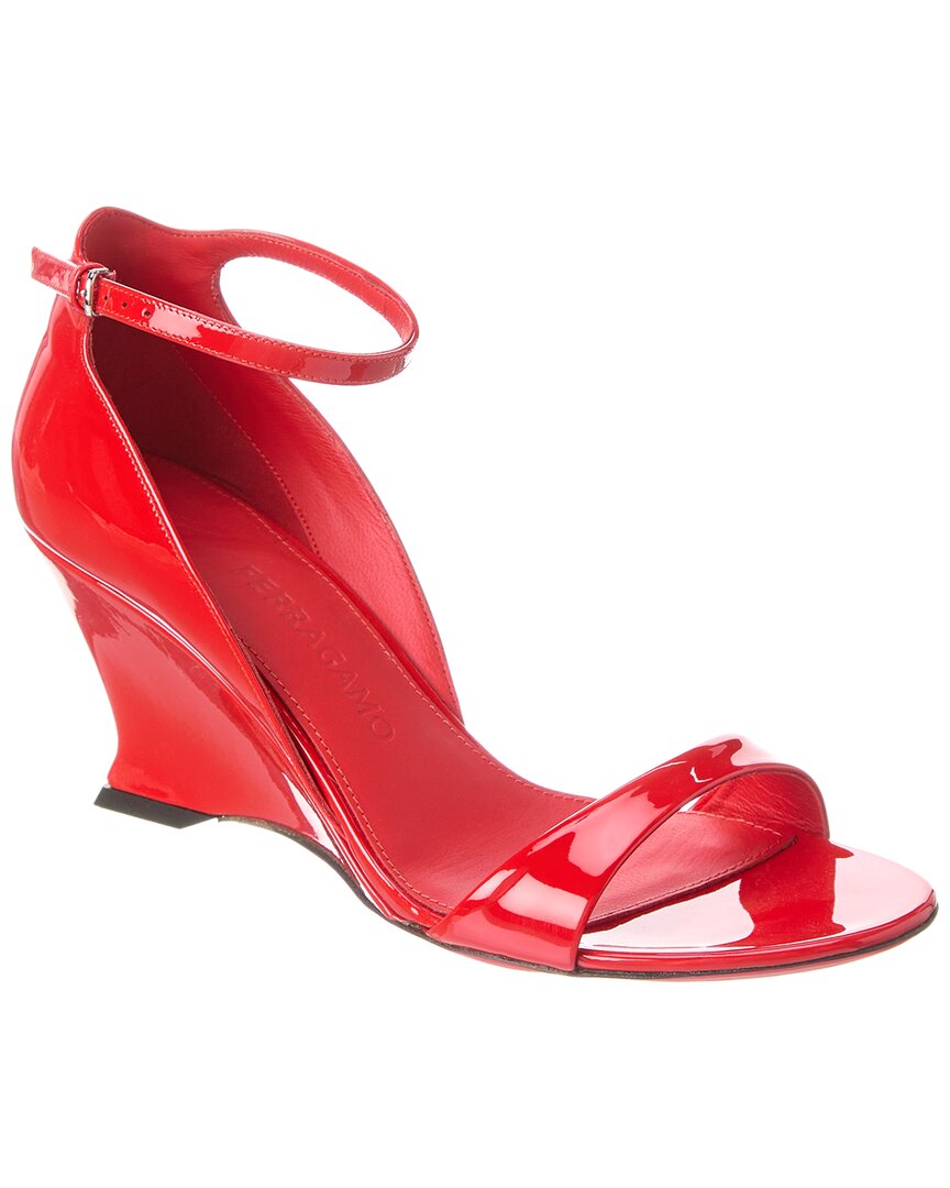 Shop Ferragamo Vidette Leather Wedge Sandal In Red