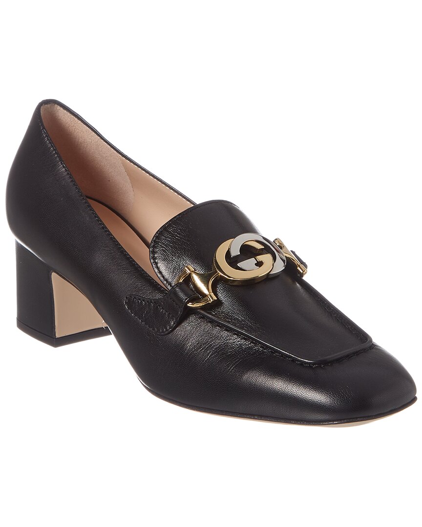 GUCCI GUCCI ZUMI MID-HEEL LEATHER LOAFER