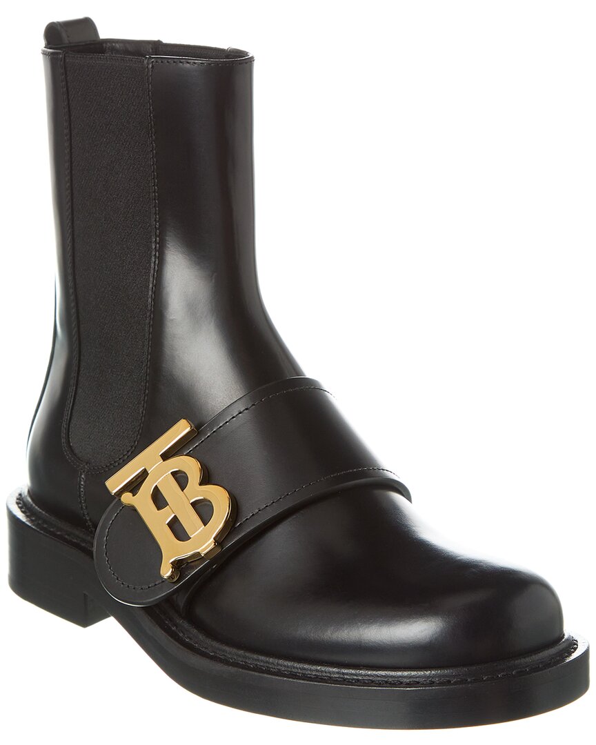 Shop Burberry Monogram Leather Boot In Black