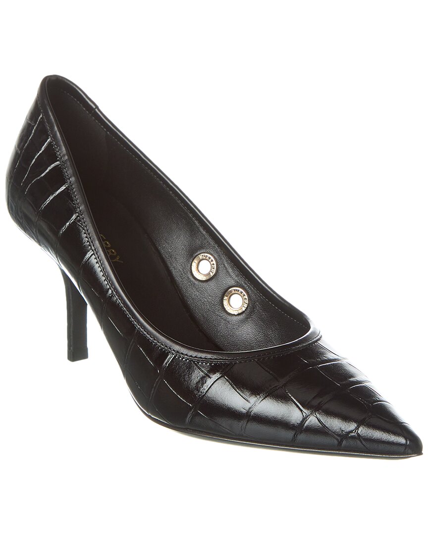 Shop Burberry Croc-embossed Leather Pump In Black