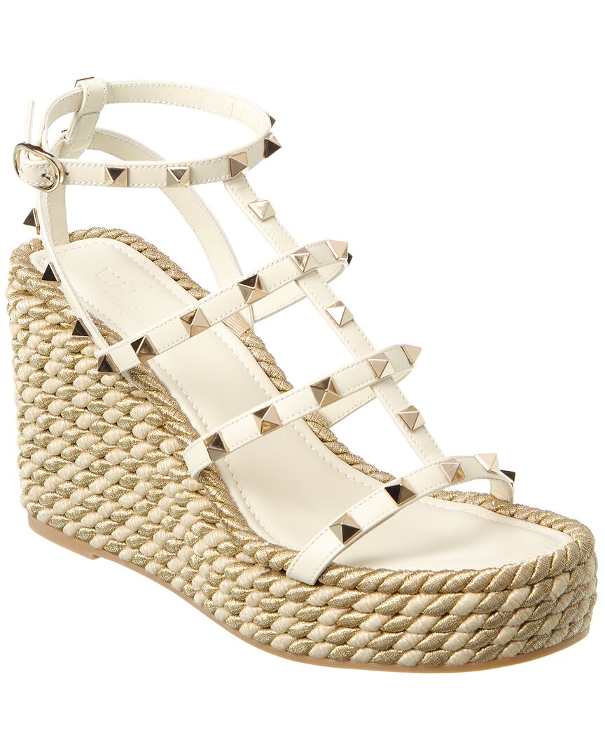 Valentino Garavani Rockstud Torchon Espadrille Wedges In Black