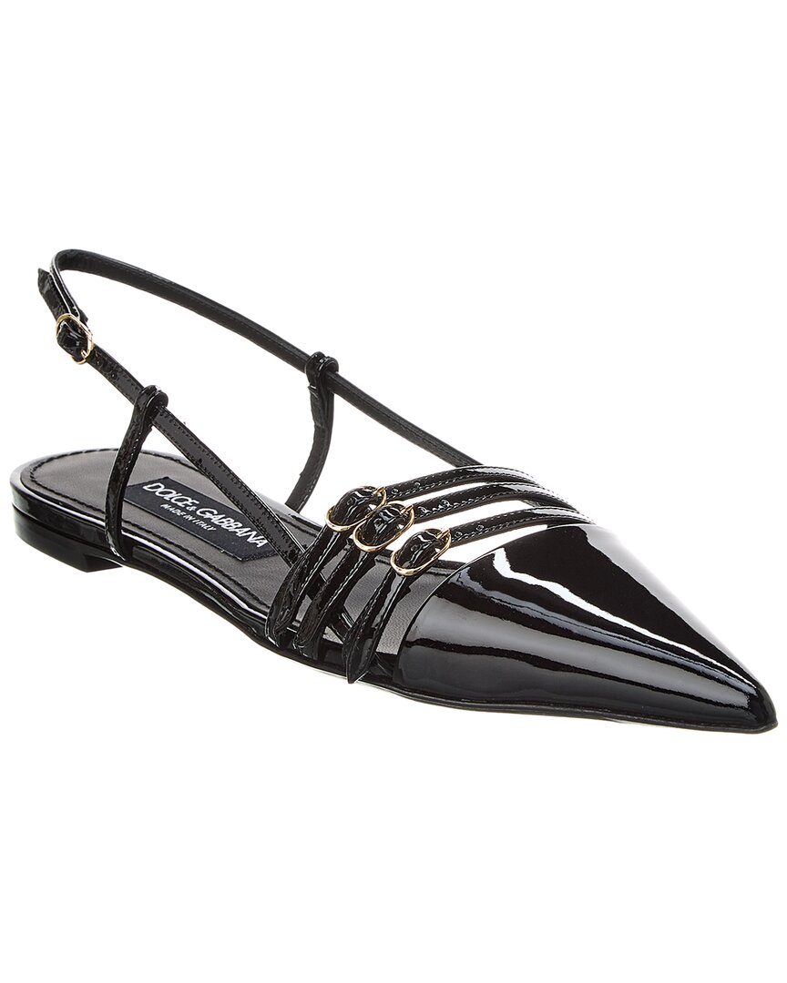 Shop Dolce & Gabbana Leather Slingback Flat In Black