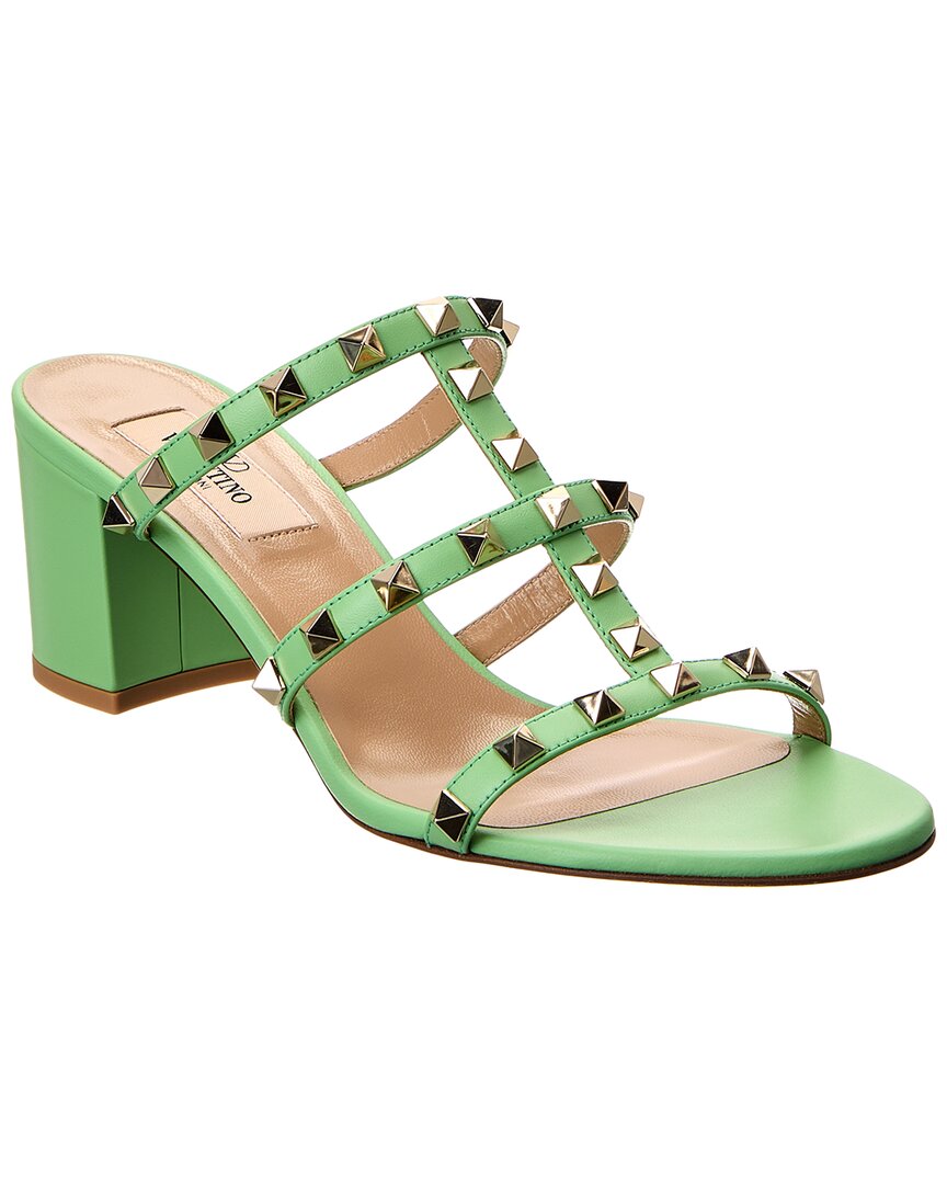 Shop Valentino Rockstud Caged 60 Leather Sandal In Green