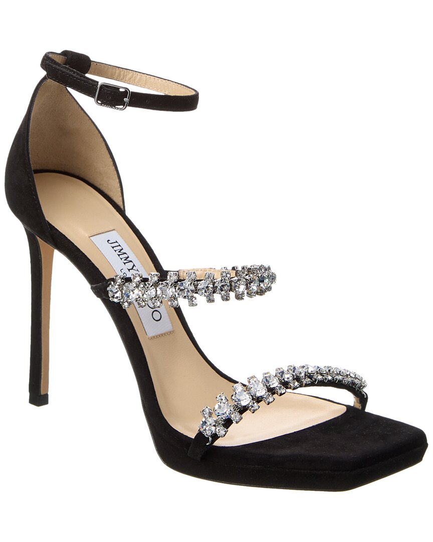 Jimmy Choo Black Bing Sandals With Crustal Embellishment In Black