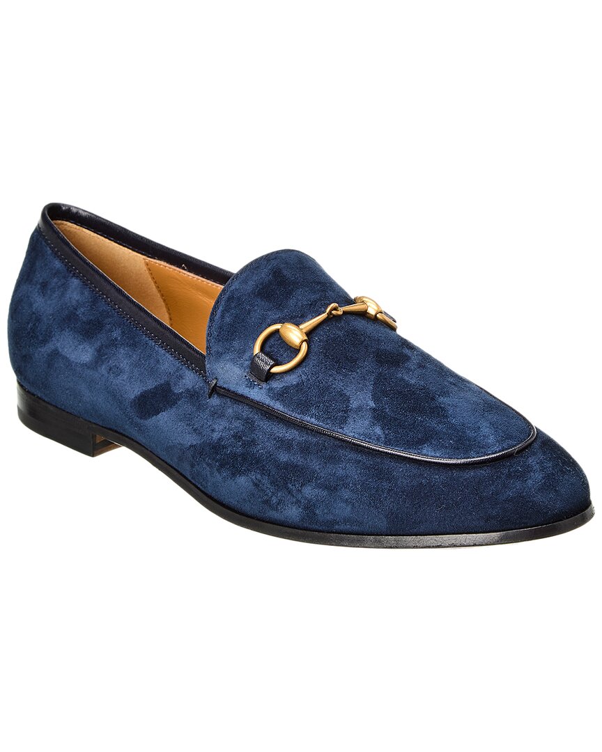 Shop Gucci Jordaan Suede Loafer In Blue