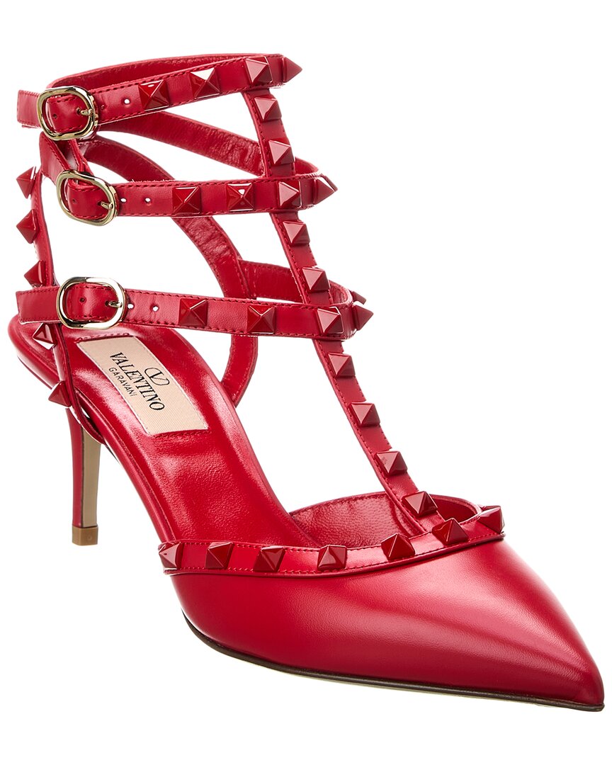 Valentino Rockstud 70 Leather Pump In Red