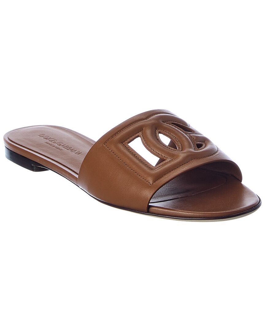 Dolce & Gabbana Dg Logo Leather Sandal In Brown