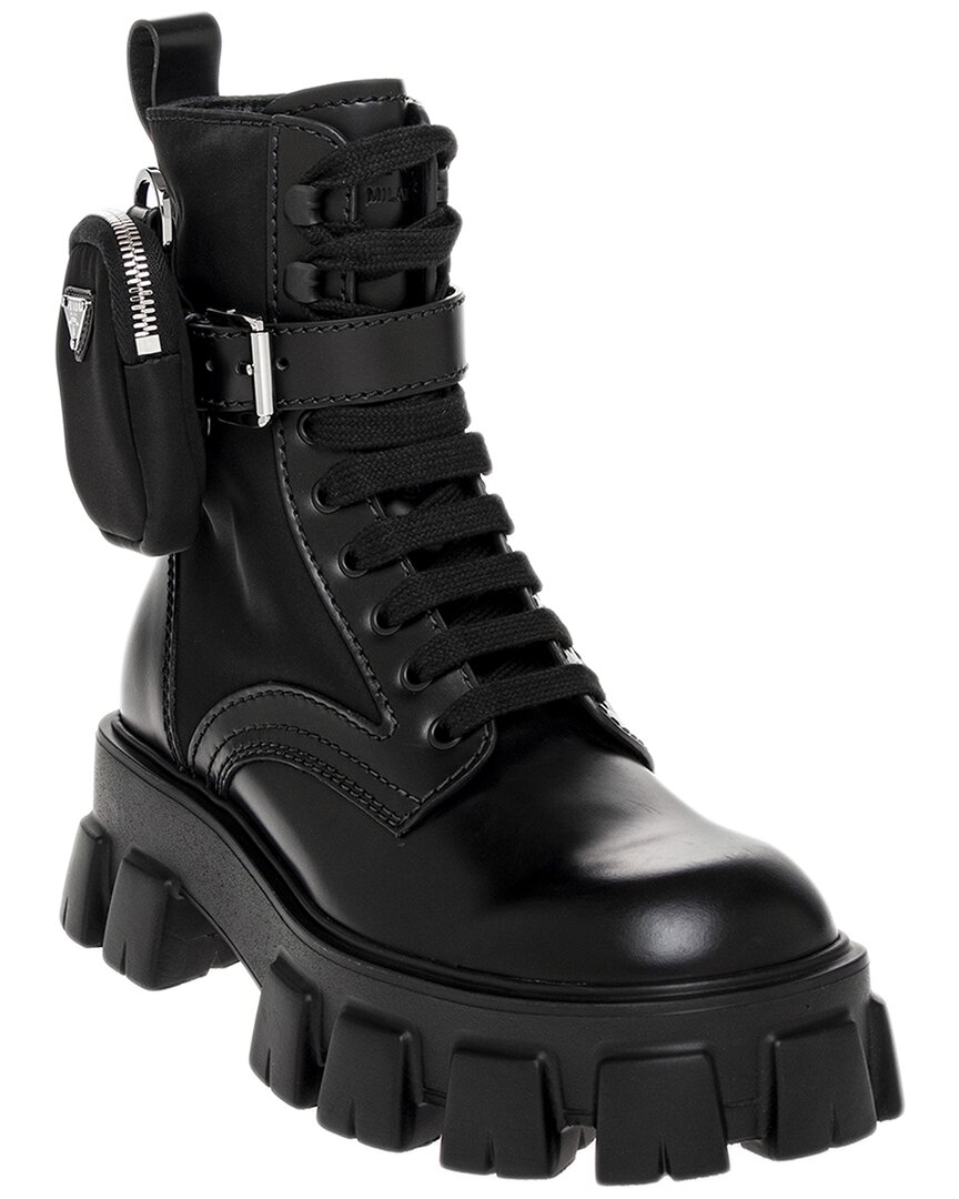 Prada Monolith Leather Boot In Black