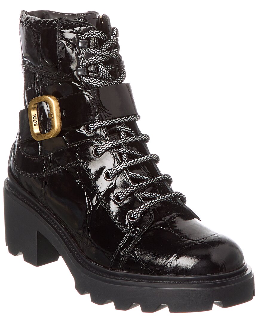 Tod's Croc-embossed Leather Boot In Black