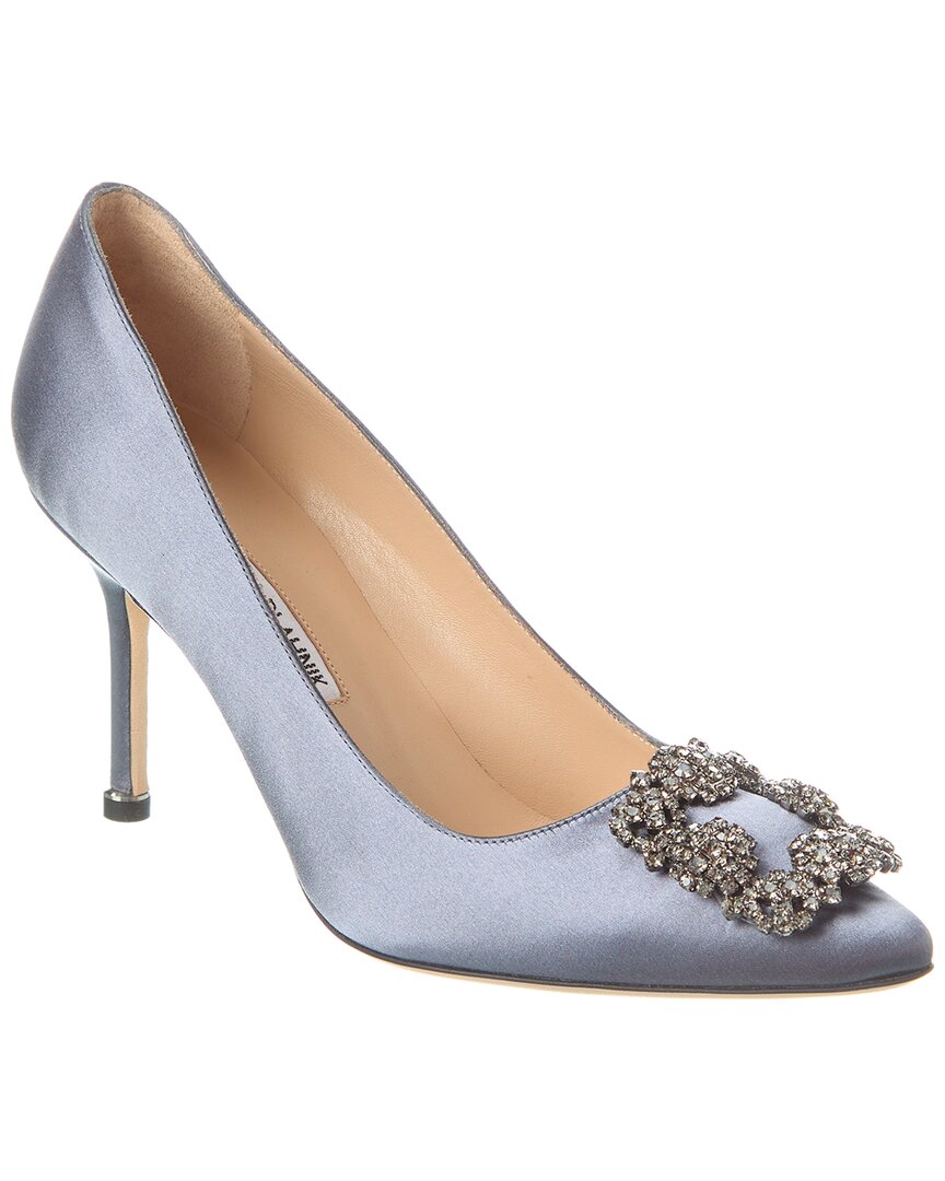 Shop Manolo Blahnik Hangisi 70 Satin Pump In Grey