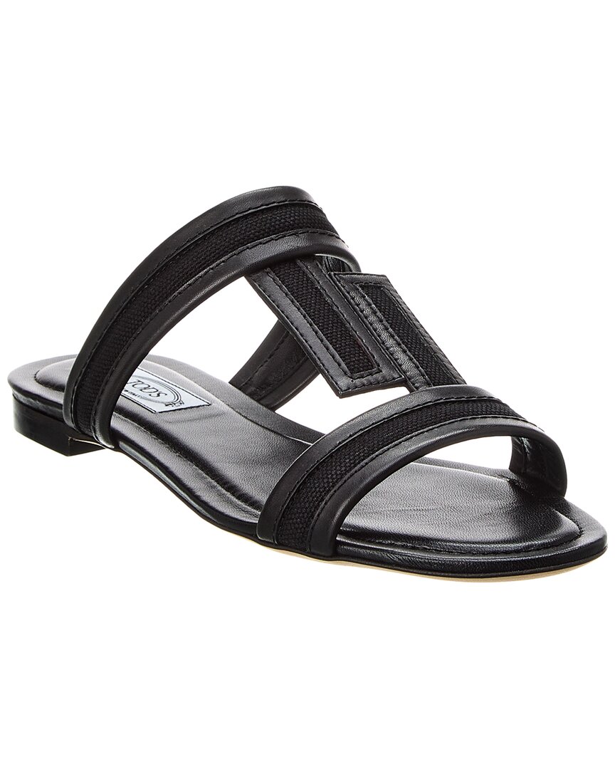 Tod's Double T Canvas & Leather Sandal In Black