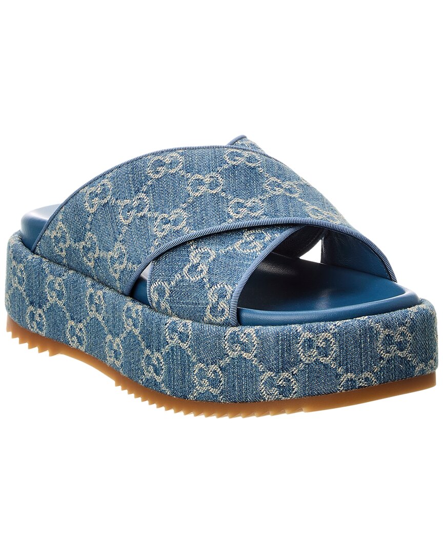 Shop Gucci Gg Denim Platform Sandal In Blue